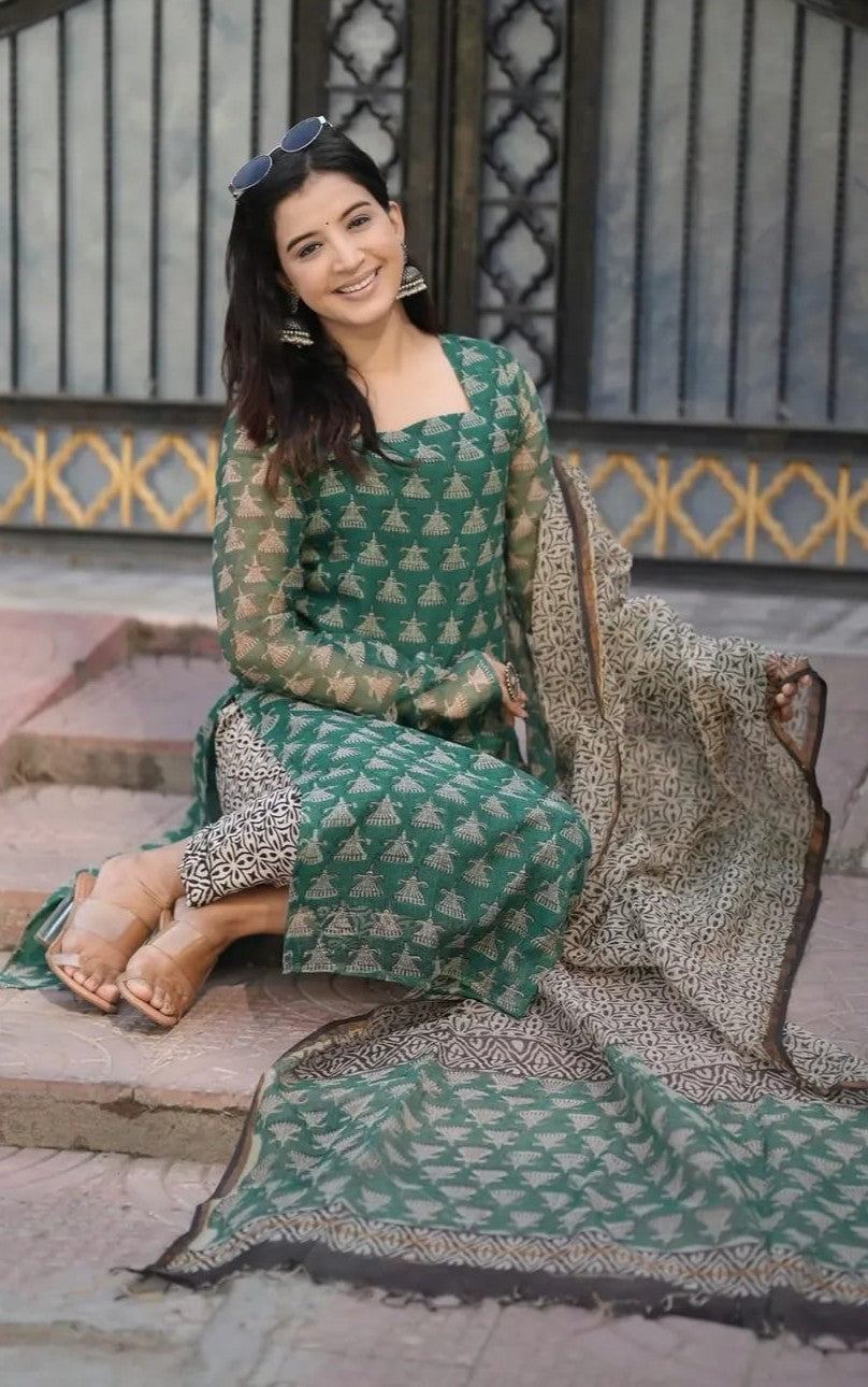 Bagrubazzar Premium Kotadoria Kurti, Pant & Dupatta Suit Set for Women
