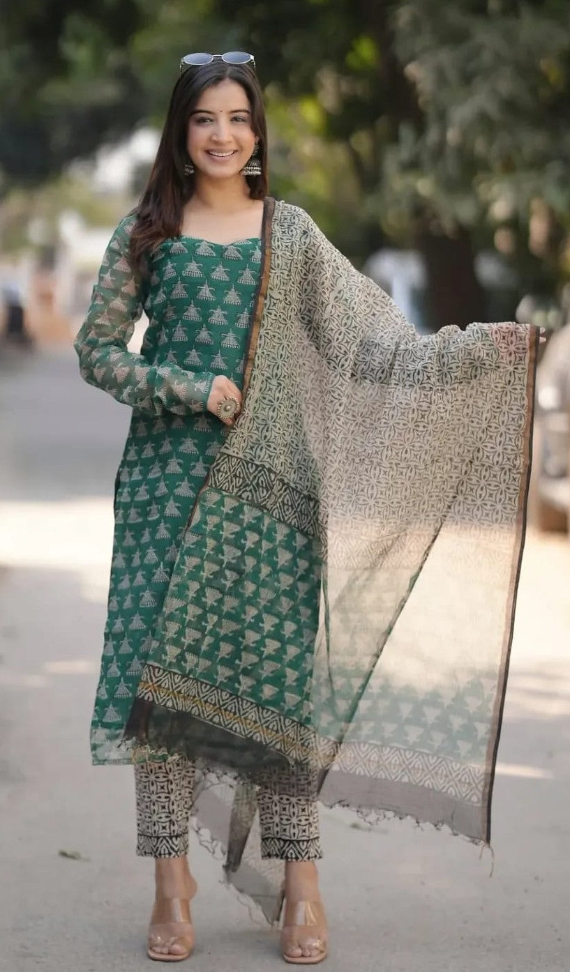 Bagrubazzar Premium Kotadoria Kurti, Pant & Dupatta Suit Set for Women