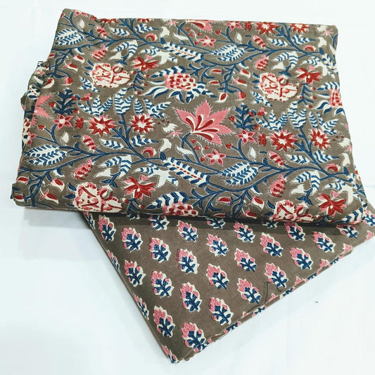 Bagrubazzar Classic Sanganeri Handblock Print Cotton Suit Set Unstitched