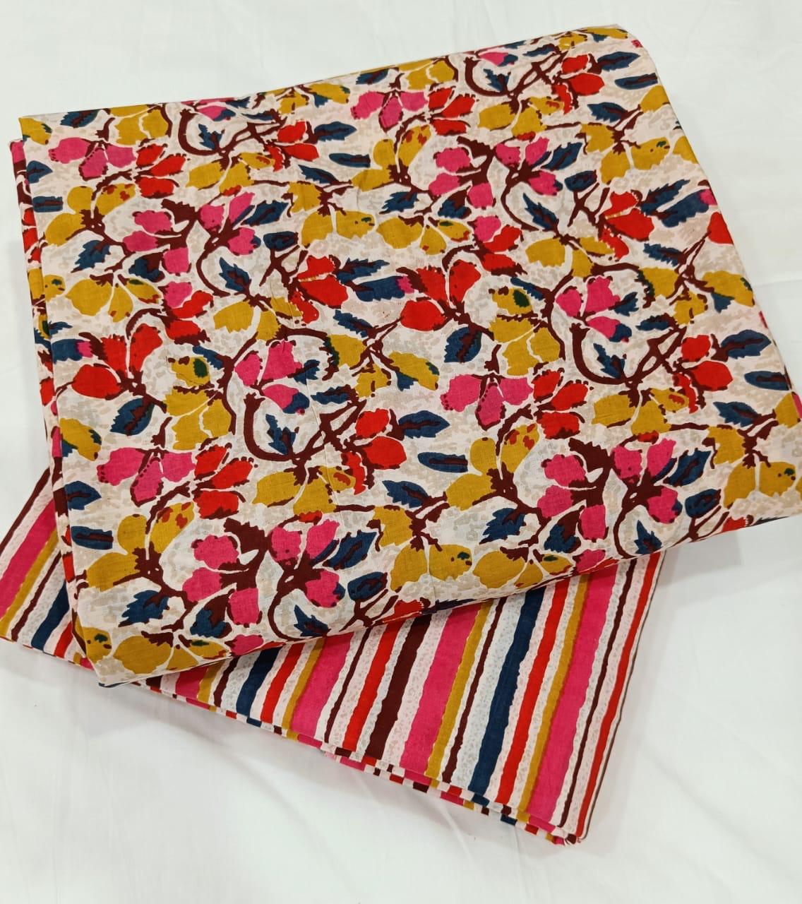 Bagrubazzar Designer Hanblock Jaipur Print Unstitched Top Bottom