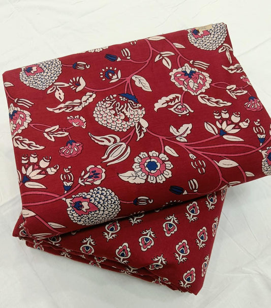 Bagrubazzar Floral Handblock Sanganeri Cotton Top Bottom Suit Fabric