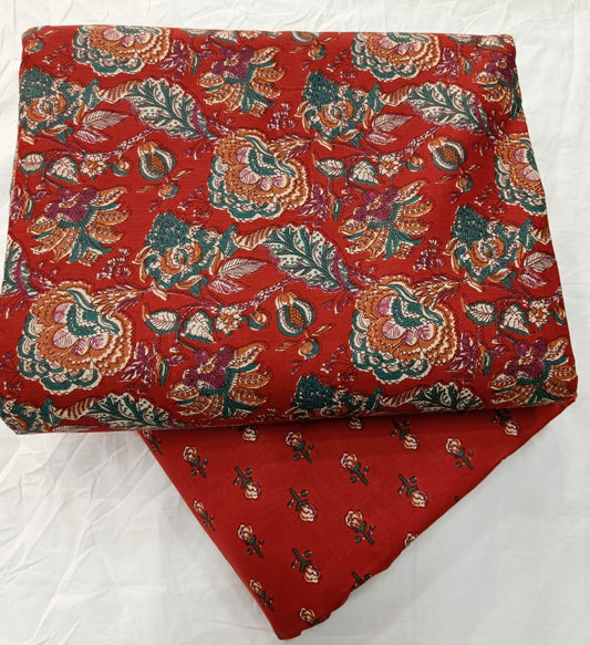 Bagrubazzar Floral Sanganeri Print Cotton Unstitched Suit Material