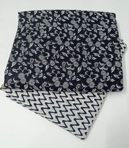 Bagrubazzar Hanblock Block-Printed Cotton Top Bottom Unstitched Suit Set