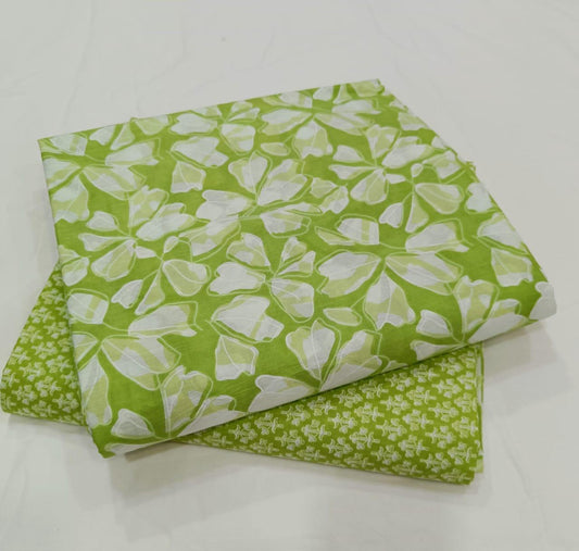 Bagrubazzar Hanblock Cotton Unstitched Top Bottom Suit Set for Women