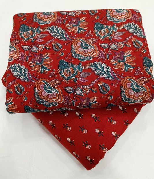 Bagrubazzar Hanblock Geometric Jaipur Print Cotton Top Bottom Suit Material