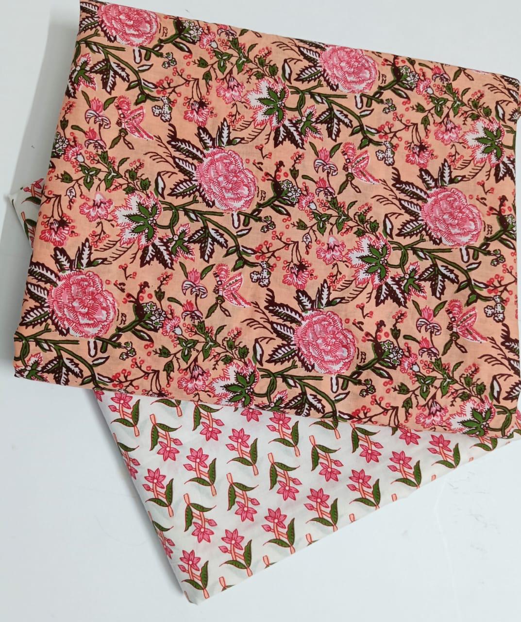 Bagrubazzar Hanblock Print Cotton Unstitched Top Bottom Ensemble