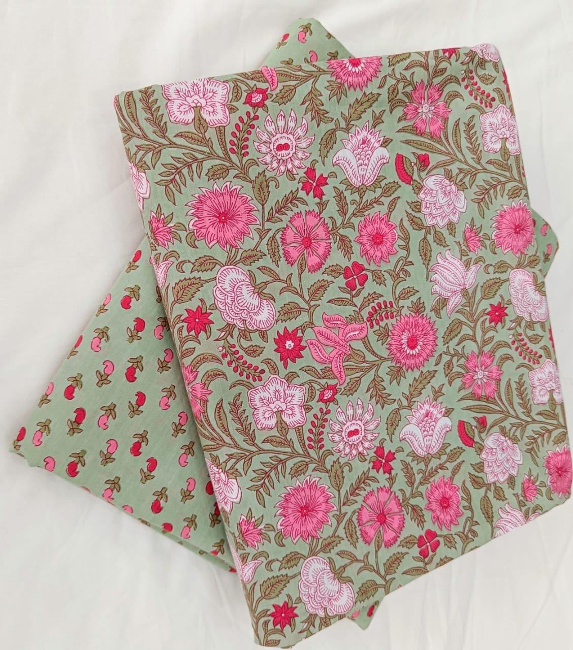 Bagrubazzar Hanblock Print Cotton Unstitched Top Bottom Suit Set