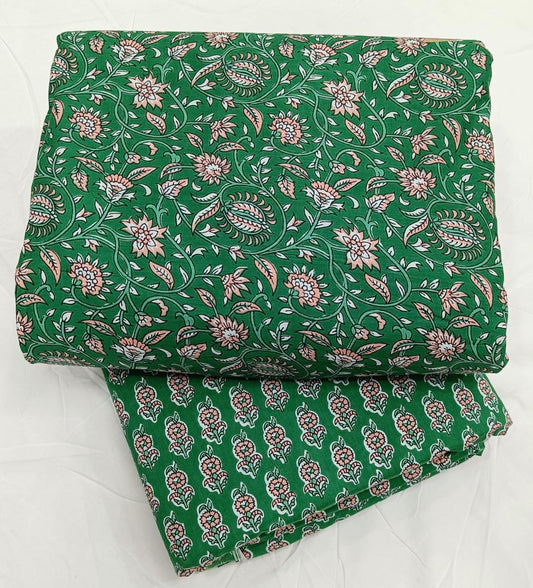 Bagrubazzar Handblock Cotton Unstitched Top Bottom Ensemble