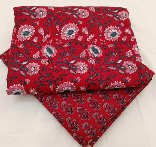 Bagrubazzar Handblock-Printed Cotton Unstitched Suit Set (Top + Bottom)