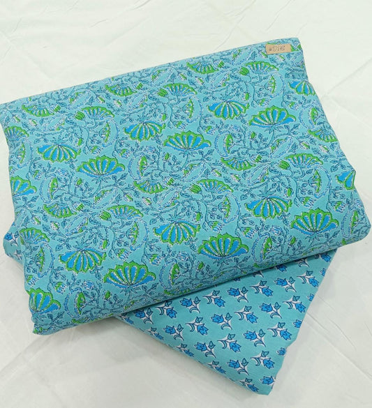 Bagrubazzar Handcrafted Sanganeri Print Cotton Unstitched Suit Set