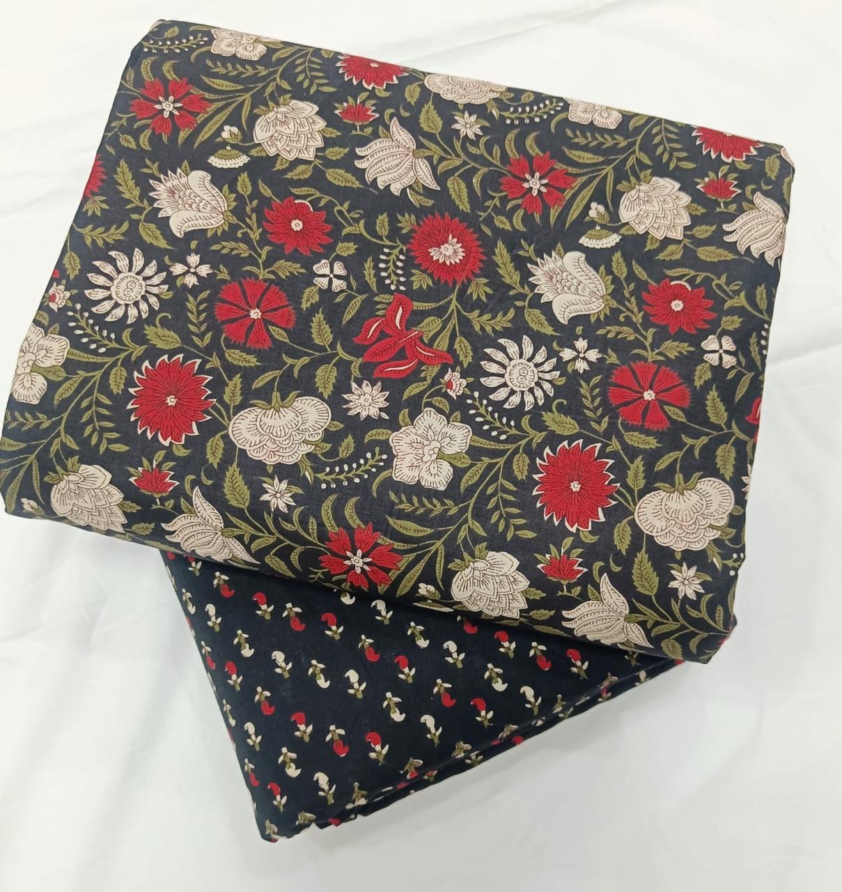 Bagrubazzar Pure Cotton Sanganeri Handblock Print Suit Material Set