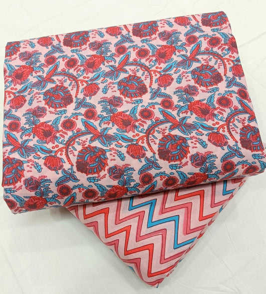 Bagrubazzar Soft Cotton Sanganeri Print Unstitched Salwar Suit Set