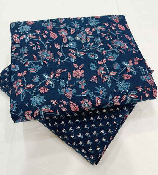 Cotton Hanblock Print Unstitched Top Bottom Suit Set by Bagrubazzar