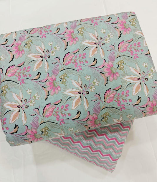 Elegant Hanblock Print Cotton Unstitched Top Bottom Set — Bagrubazzar