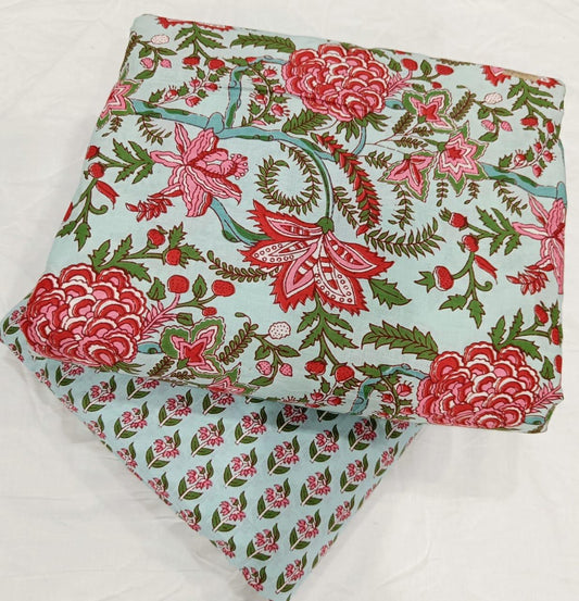 Ethnic Hanblock Jaipur Print Cotton Top And Bottom Suit Material - Bagrubazzar