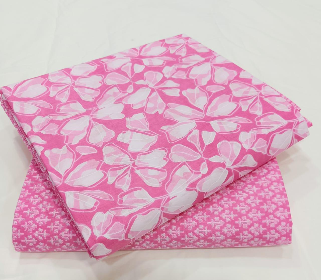 Hanblock-Printed Cotton Unstitched Top Bottom Set by Bagrubazzar