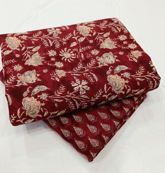 Unstitched Cotton Suit Set with Hanblock Print, Top & Bottom — Bagrubazzar